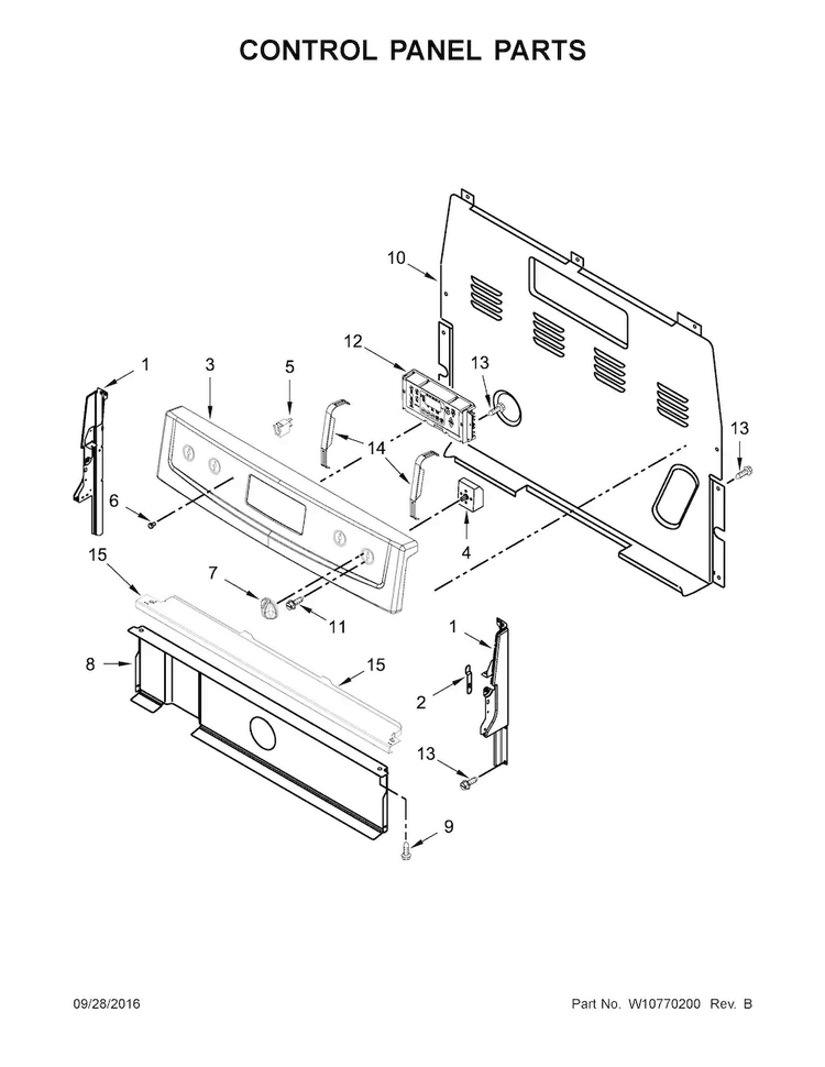Control Panel Parts Diagram and Parts List for WFE320M0EB0  Whirlpool Range