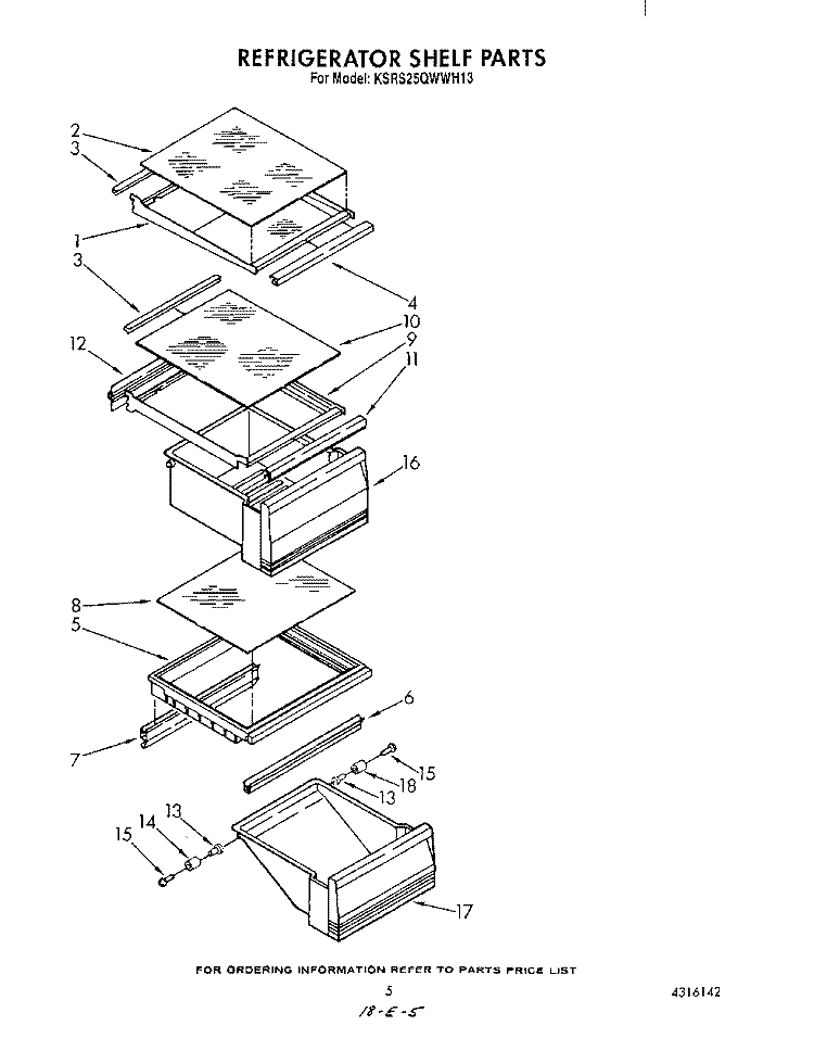 REFRIGERATOR SHELF Diagram and Parts List for KSRS25QWAL13  KitchenAid Refrigerator