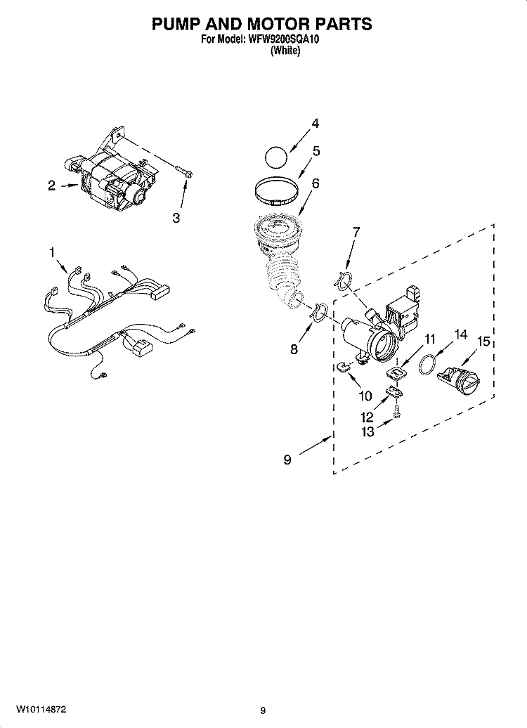 PUMP AND MOTOR PARTS, OPTIONAL PARTS (NOT INCLUDED) Diagram and Parts List for WFW9200SQA10  Whirlpool Washer
