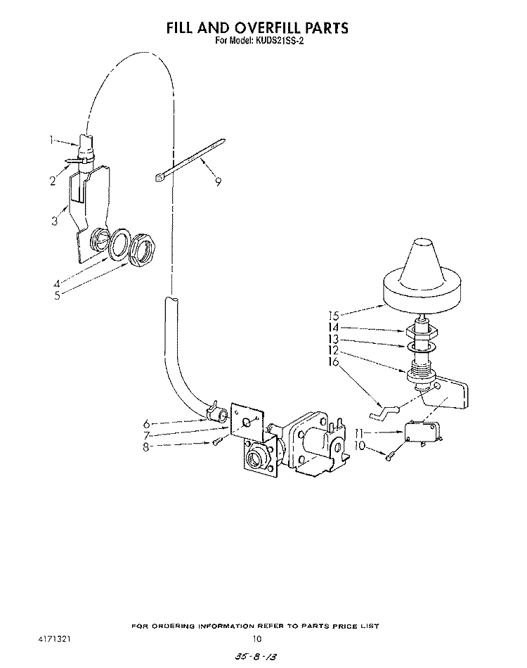 FILL AND OVER FILL Diagram and Parts List for KUDS21SS2  KitchenAid Dishwasher