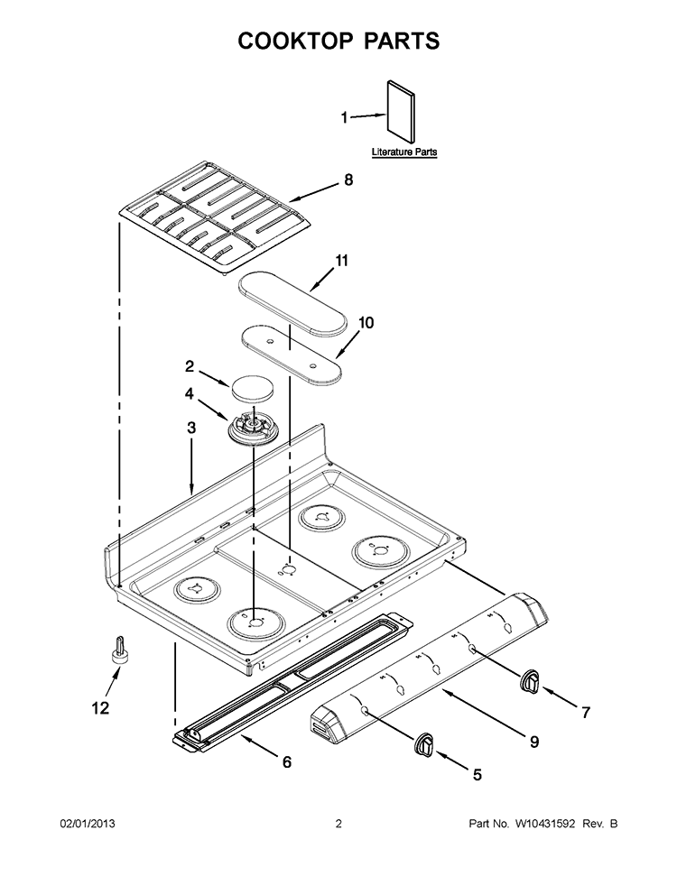 COOKTOP PARTS Diagram and Parts List for GGG390LXQ02  Whirlpool Range