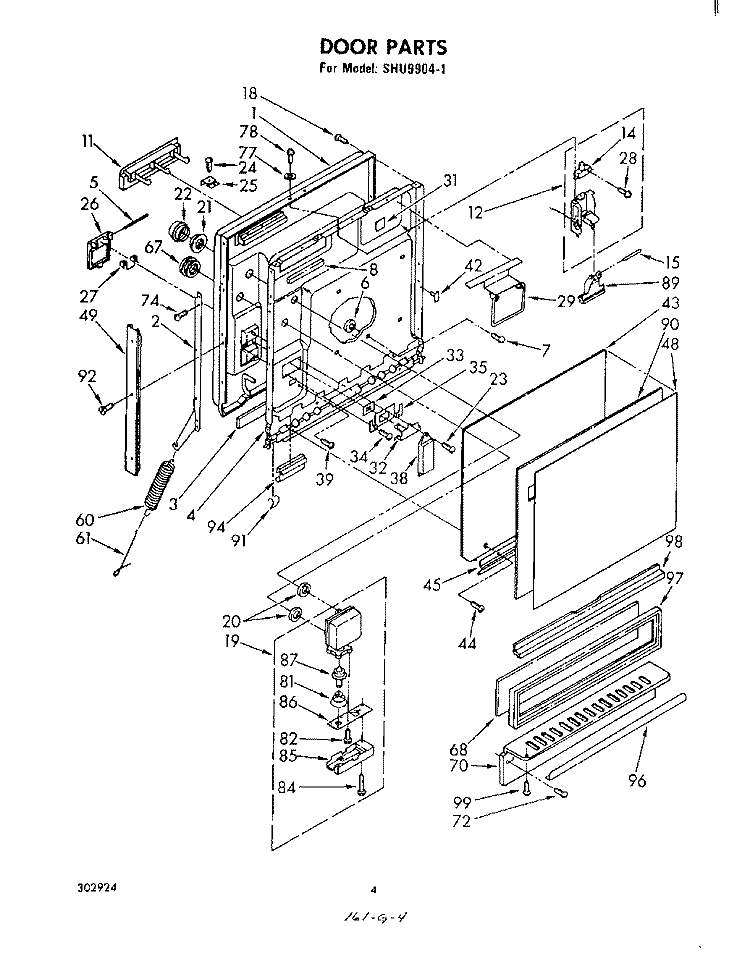 DOOR Diagram and Parts List for SHU99041  Whirlpool Dishwasher