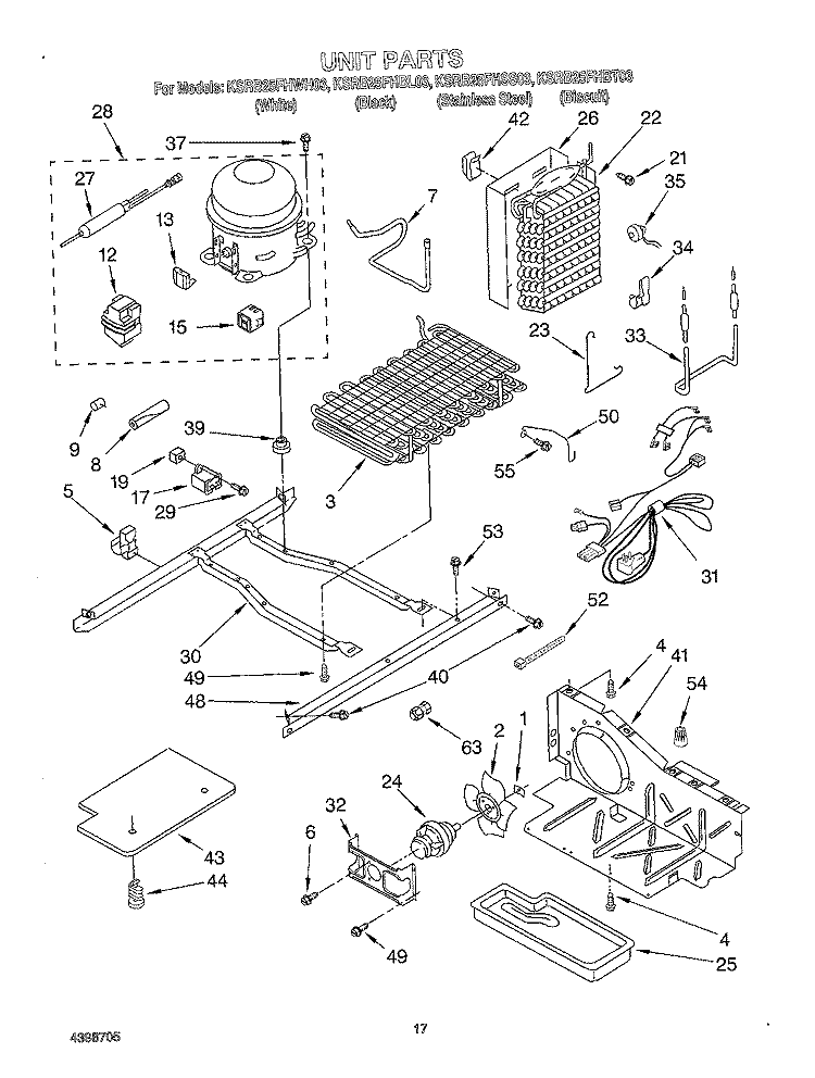 UNIT Diagram and Parts List for KSRB25FHBL03  KitchenAid Refrigerator