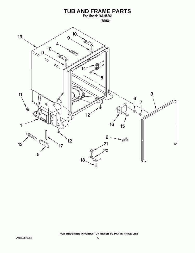 TUB AND FRAME PARTS Diagram and Parts List for IWU98661  Inglis Dishwasher