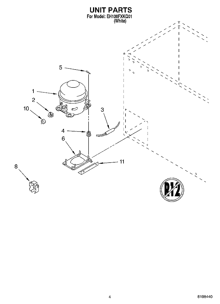 UNIT PARTS Diagram and Parts List for EH100FXKQ01  Whirlpool Freezer