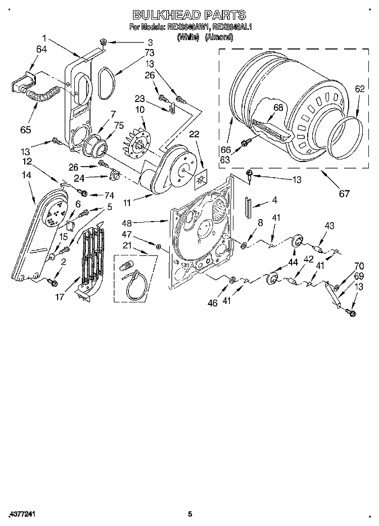 SECTION Diagram and Parts List for REX6646AL1  Roper Dryer