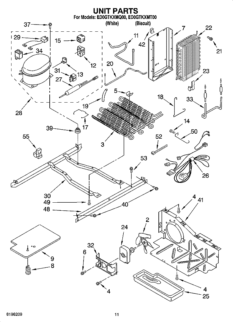 UNIT PARTS Diagram and Parts List for ED0GTKXMQ00  Whirlpool Refrigerator