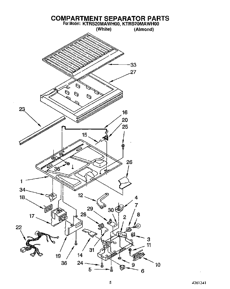 COMPARTMENT SEPARATOR Diagram and Parts List for KTRS20MAWH00  KitchenAid Refrigerator