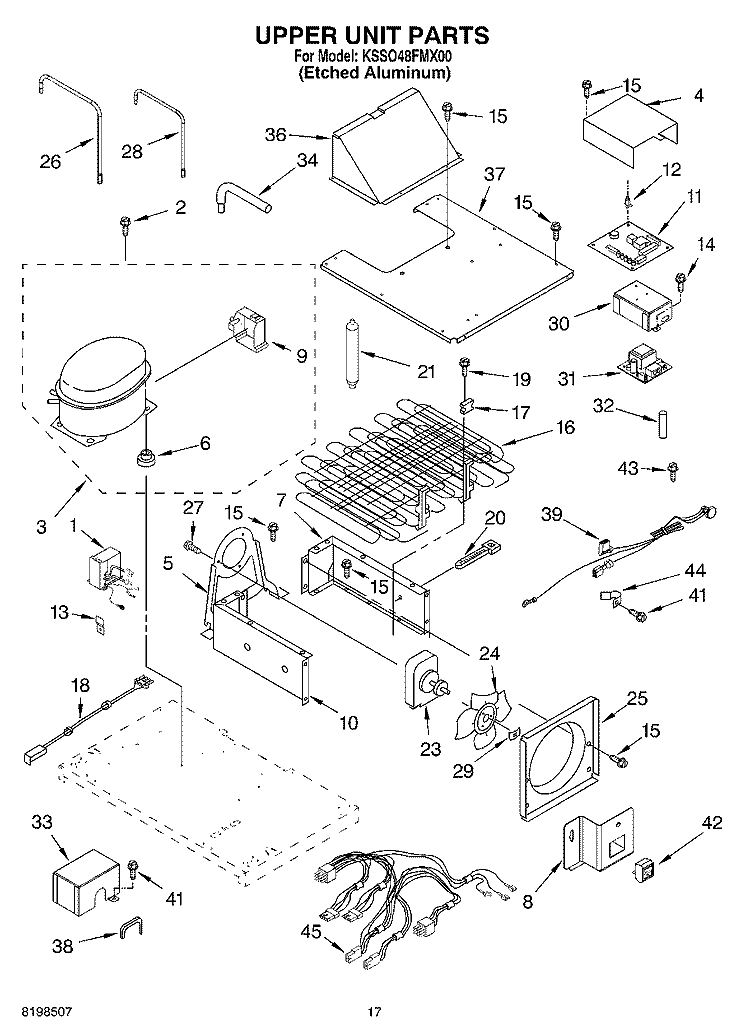 UPPER UNIT PARTS Diagram and Parts List for KSSO48FMX00  KitchenAid Refrigerator