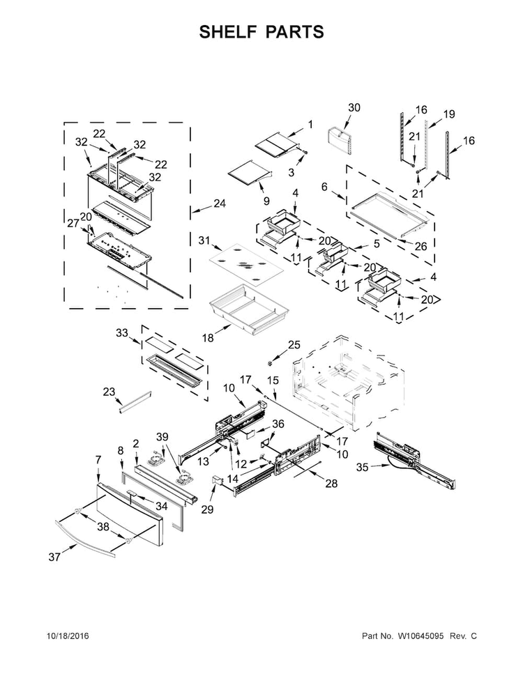 Shelf Parts Diagram and Parts List for WRX988SIBW01  Whirlpool Refrigerator