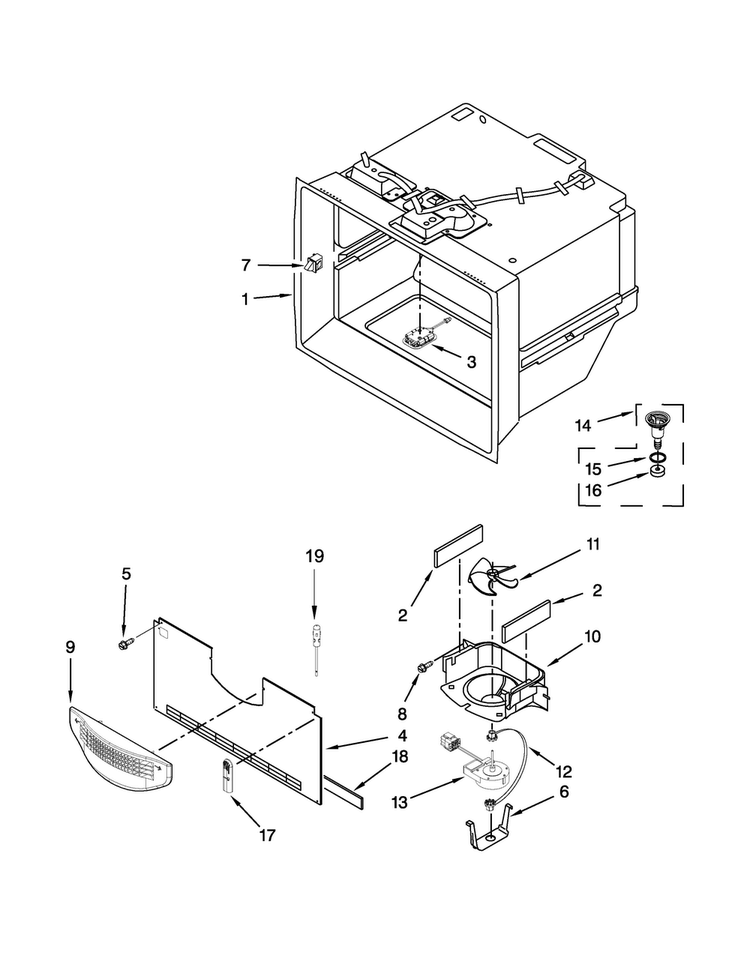 Freezer Liner Parts Diagram and Parts List for WRF990SLAM03  Whirlpool Refrigerator