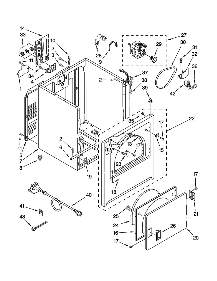 Cabinet Parts Diagram and Parts List for 110C61112010  Kenmore Dryer