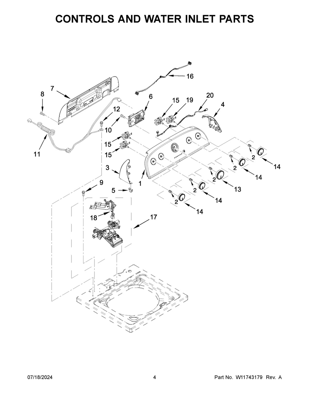03 - Controls And Water Inlet Parts Diagram and Parts List for 2DWTW4845EW3  Whirlpool Washer