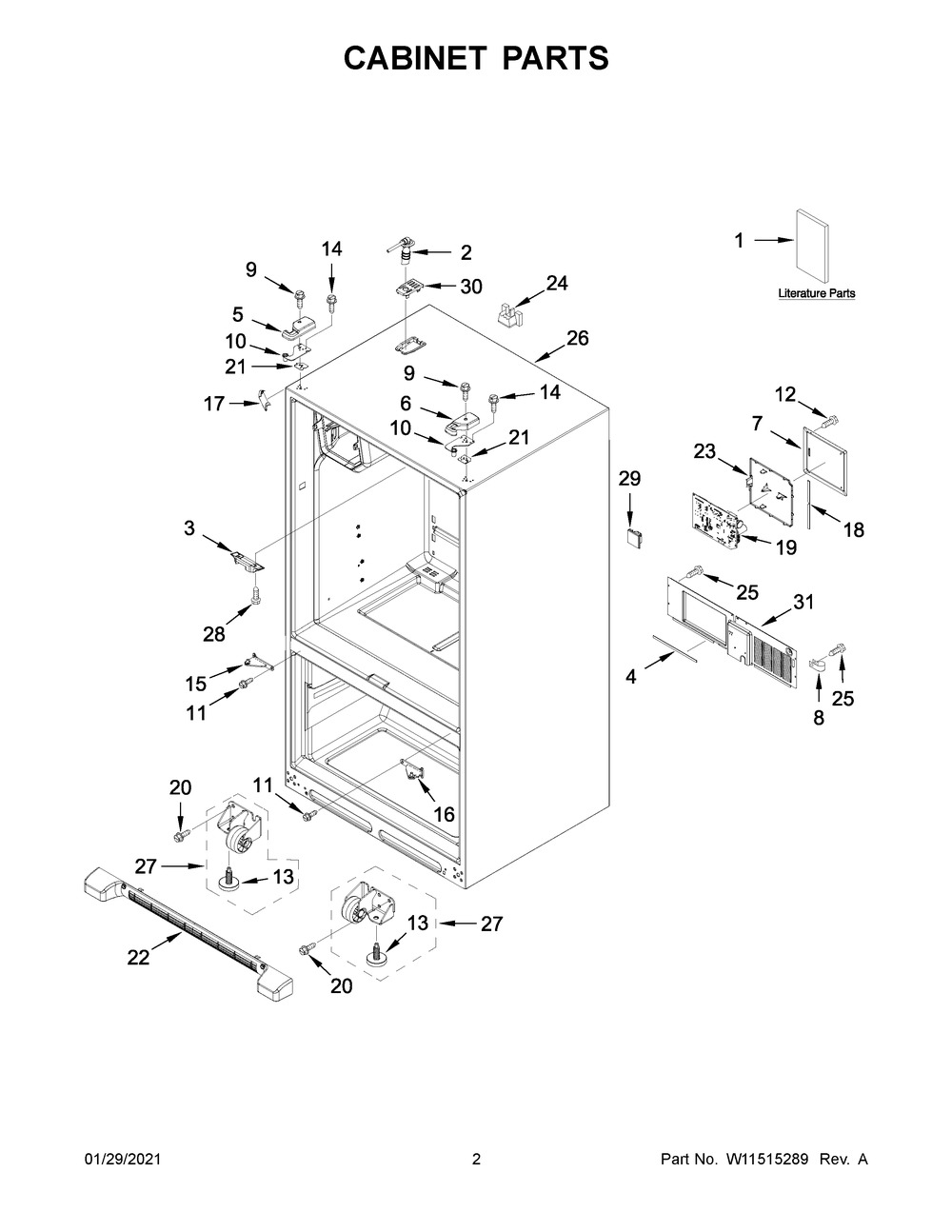 Cabinet Parts Diagram and Parts List for WRF555SDHV04  Whirlpool Refrigerator