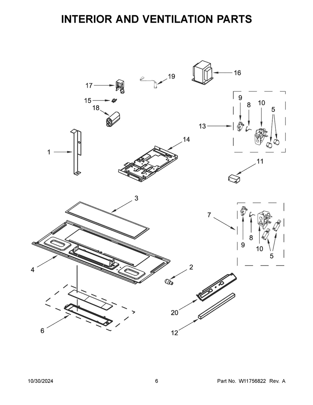 04 - Interior And Ventilation Parts Diagram and Parts List for WMH31017HS11  Whirlpool Microwave