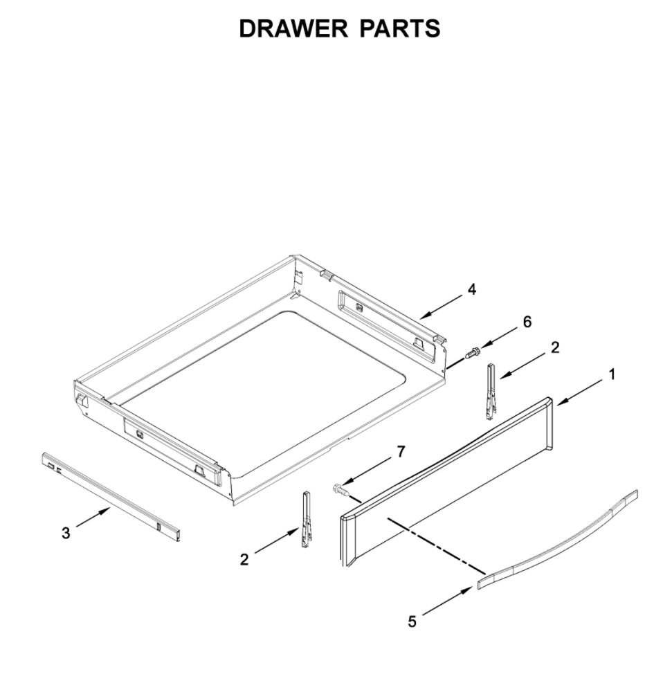 Drawer Parts Diagram and Parts List for WEG745H0FS1  Whirlpool Range