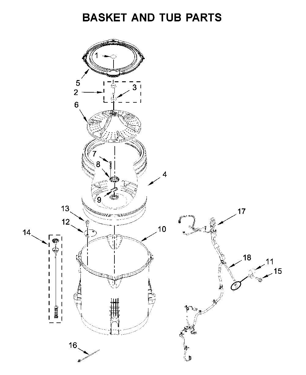 Basket and tub parts Diagram and Parts List for WTW4950HW2  Whirlpool Washer