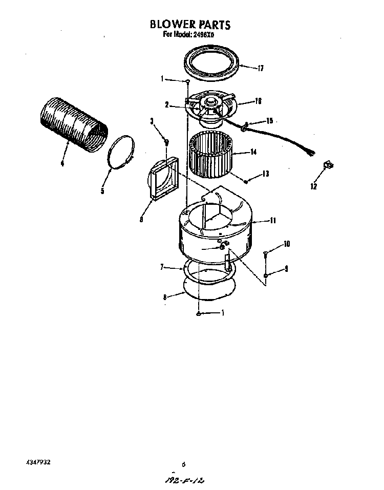Blower Diagram and Parts List for 2496*0A  Roper Range