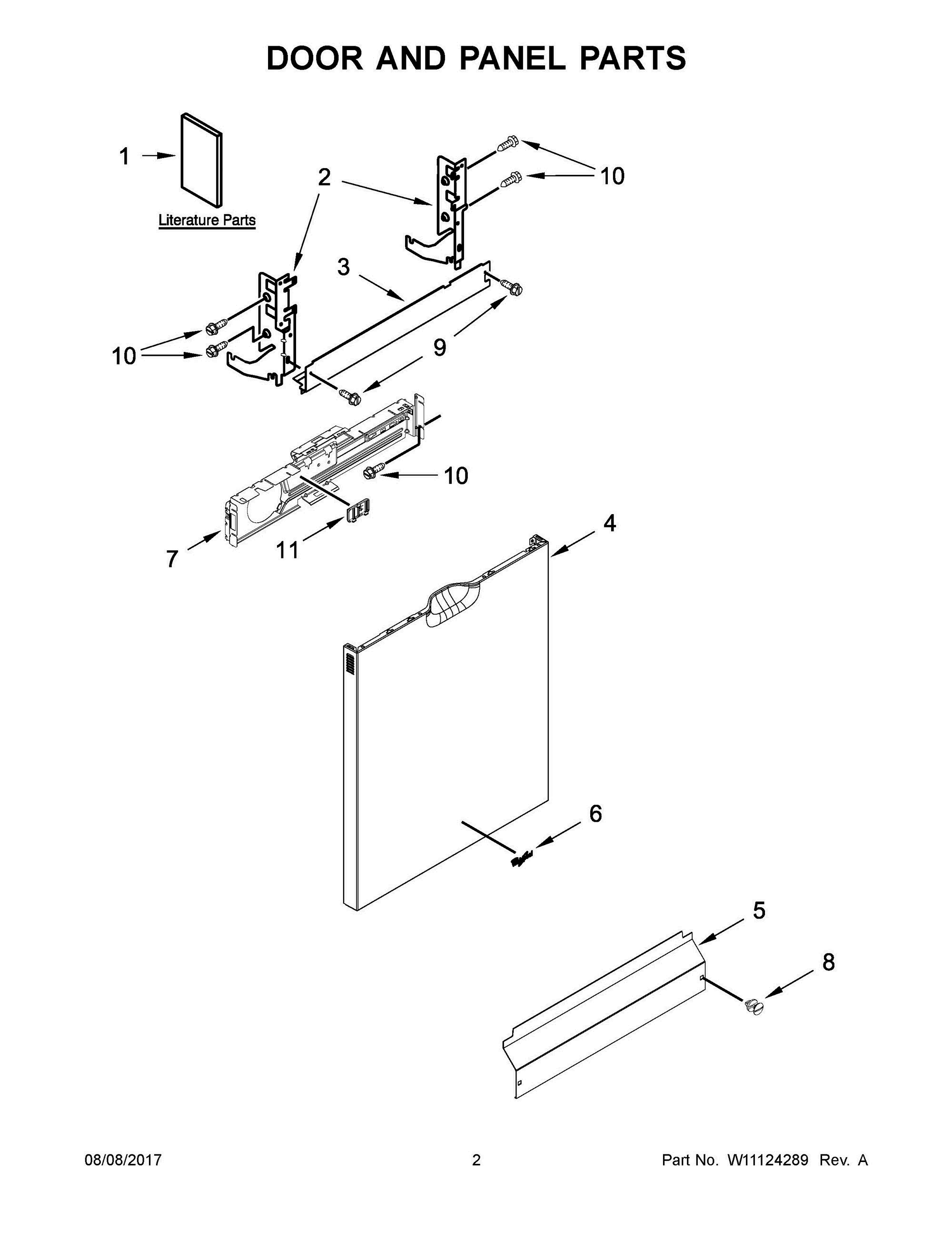 02 - DOOR AND PANEL PARTS Diagram and Parts List for WDF560SAFB2  Whirlpool Dishwasher