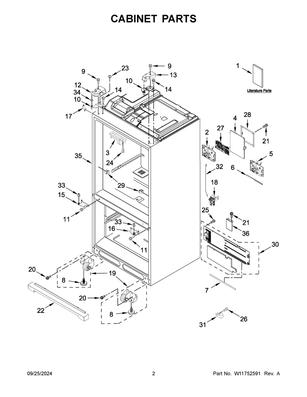 02 - Cabinet Parts Diagram and Parts List for WRMF7736PV01  Whirlpool Refrigerator