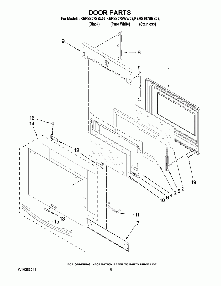 DOOR PARTS Diagram and Parts List for KERS807SBS03  KitchenAid Range