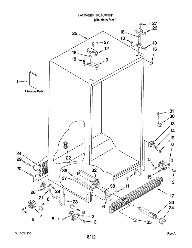 Cabinet Parts Diagram and Parts List for 10650343011  Kenmore Refrigerator
