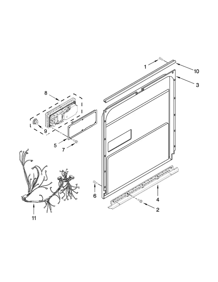 Inner Door Parts Diagram and Parts List for KUDC10FXBL7  KitchenAid Dishwasher