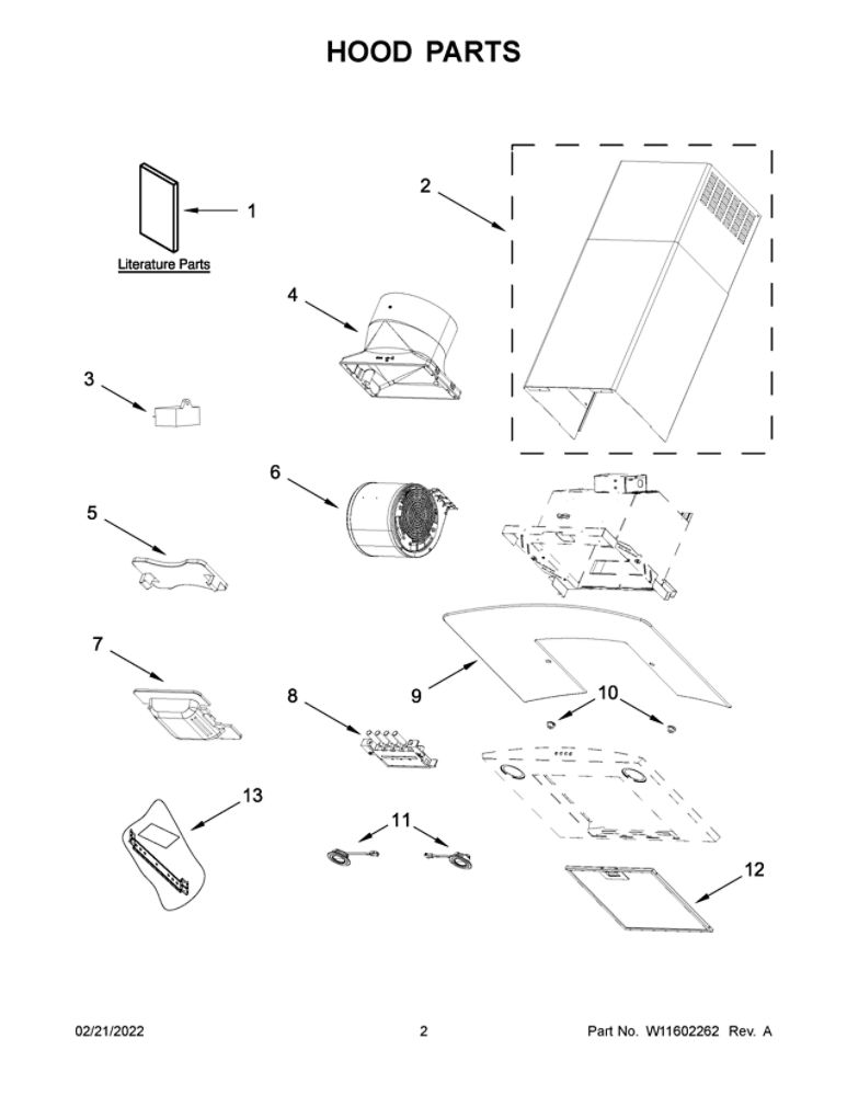Hood Parts Diagram and Parts List for WVW51UC0LS0  Whirlpool Range Hood