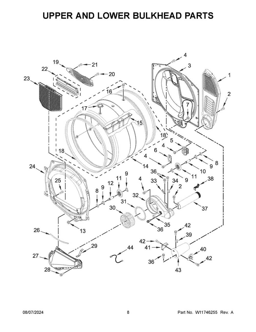 05 - Upper And Lower Bulkhead Parts Diagram and Parts List for CGSP2958JQ0  Whirlpool Dryer