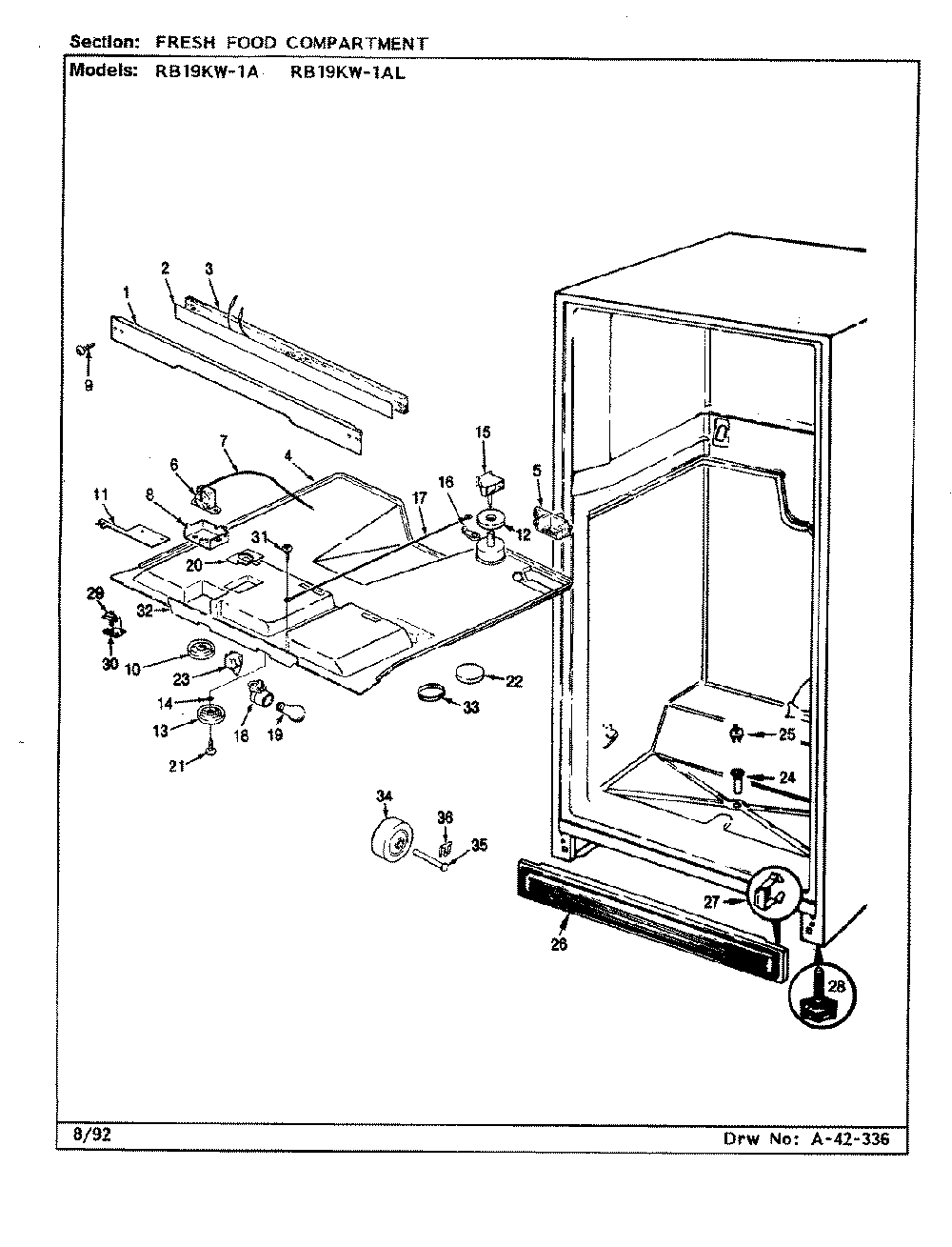 03 - Fresh Food Compartment Diagram and Parts List for RB19KW-1A  Whirlpool Refrigerator