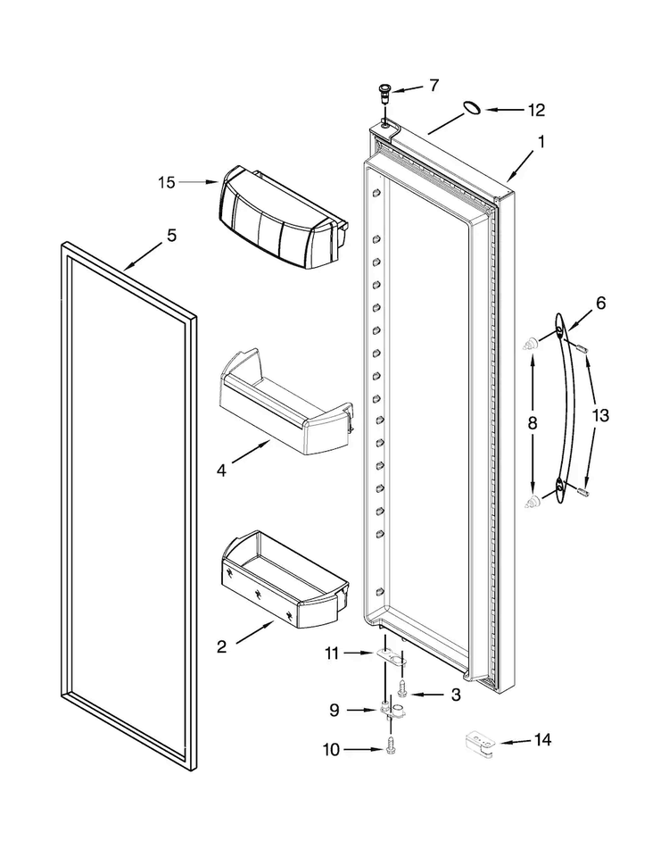 Refrigerator Door Parts Diagram and Parts List for WRS586FIDH00  Whirlpool Refrigerator