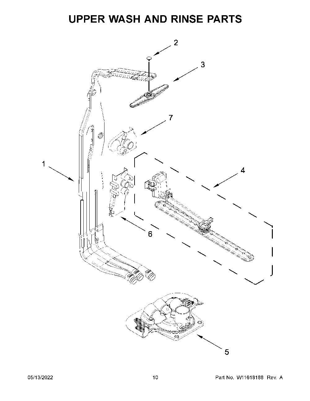 Upper Wash And Rinse Parts Diagram and Parts List for KDPM604KPS1  KitchenAid Dishwasher