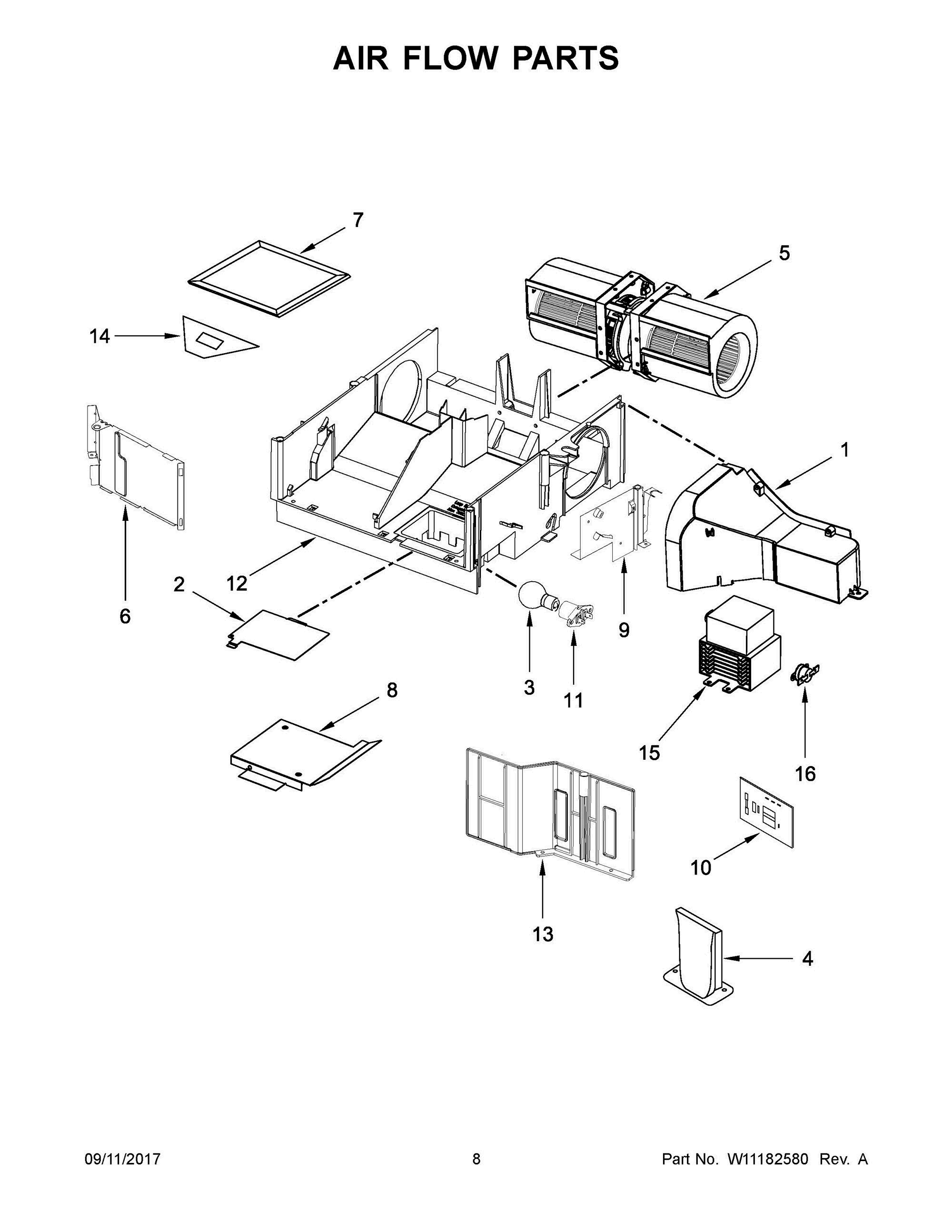 05 - AIR FLOW PARTS Diagram and Parts List for IMH172FS1  Whirlpool Microwave