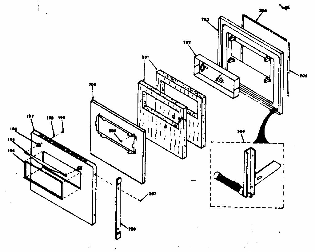 Lower Oven Door Diagram and Parts List for 8504277340  Kenmore Range