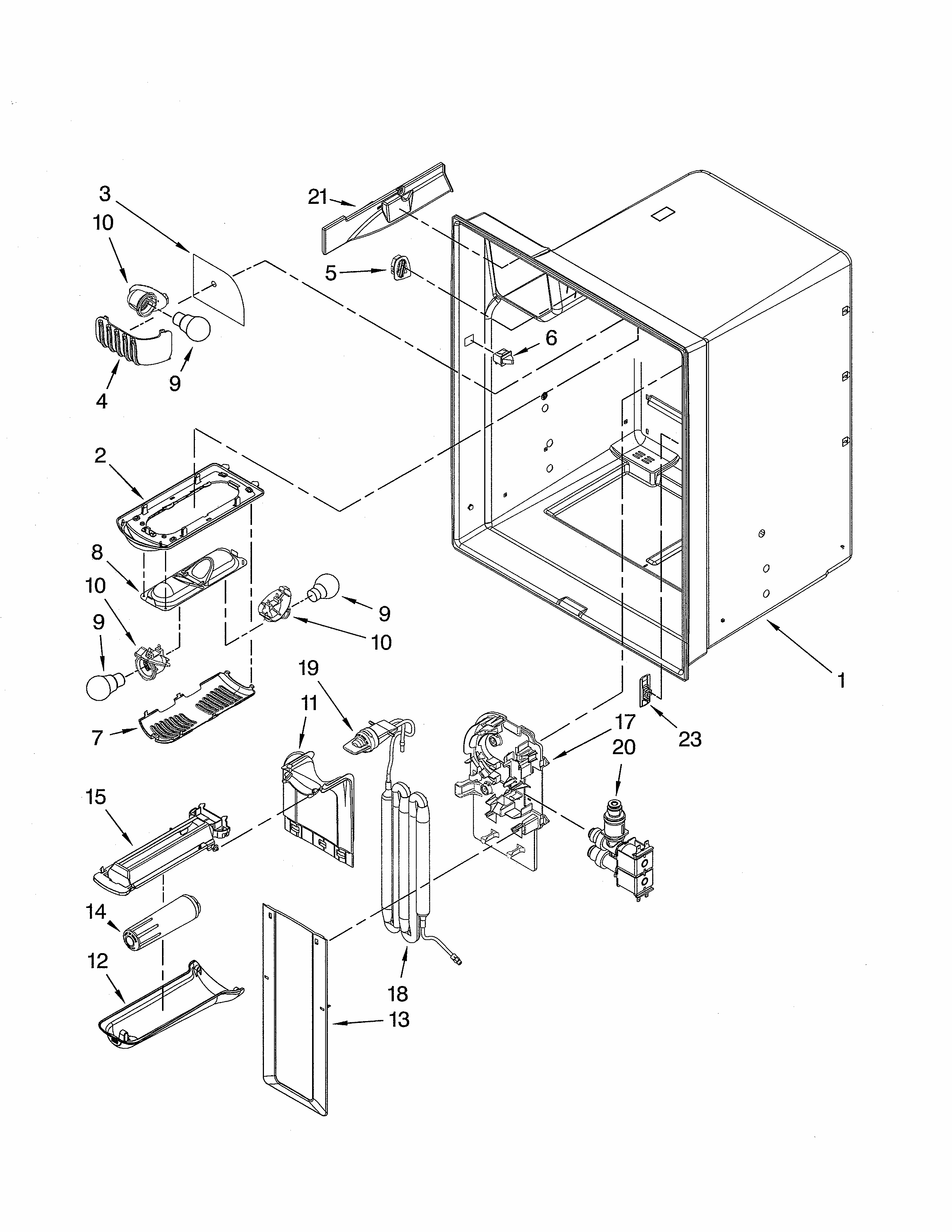 Refrigerator Liner Diagram and Parts List for 59679243014  Kenmore Refrigerator