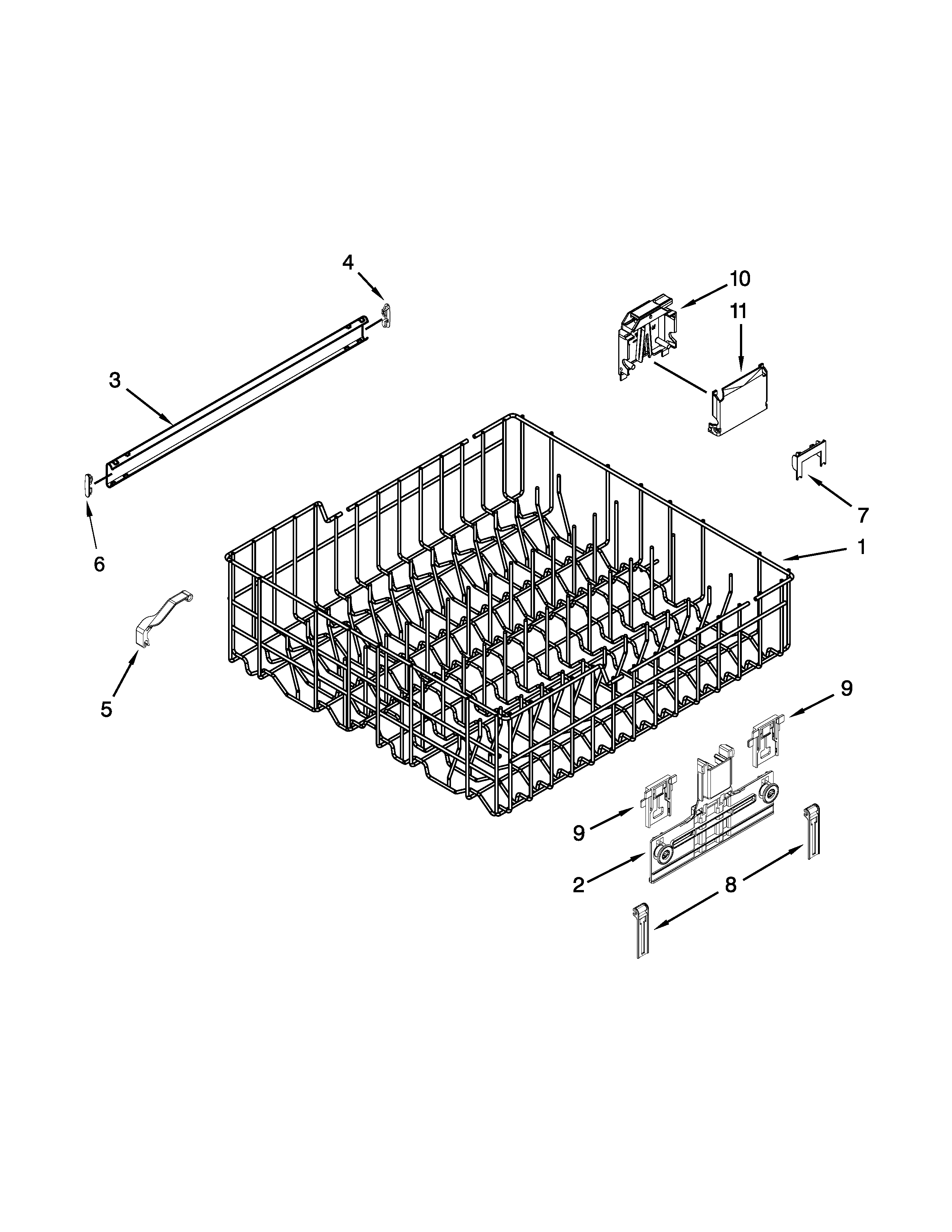 Upper Rack And Track Parts Diagram and Parts List for 66513549N410  Kenmore Dishwasher