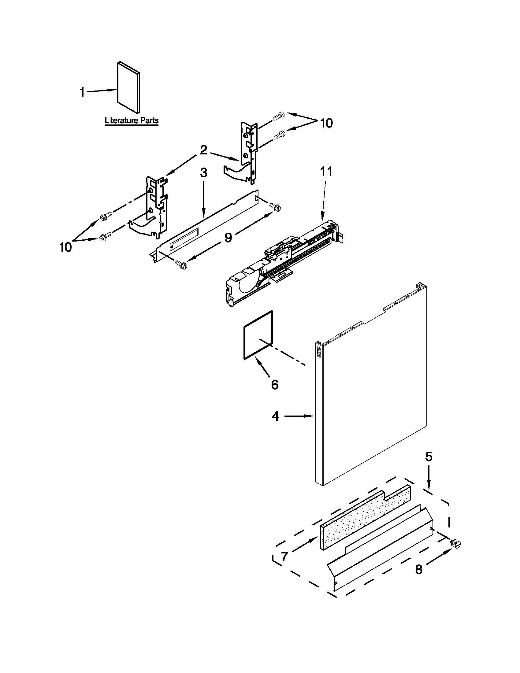 Door And Panel Parts Diagram and Parts List for 66513263K114  Kenmore Dishwasher