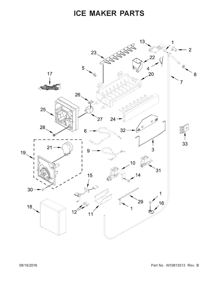 Ice Maker Parts Diagram and Parts List for KBFN502ESS01  KitchenAid Refrigerator