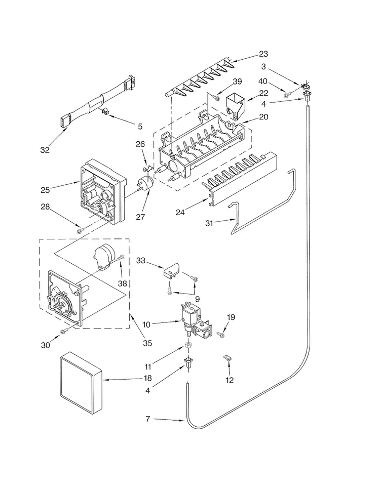 Icemaker Diagram and Parts List for ET8GHMXLT02  Whirlpool Refrigerator