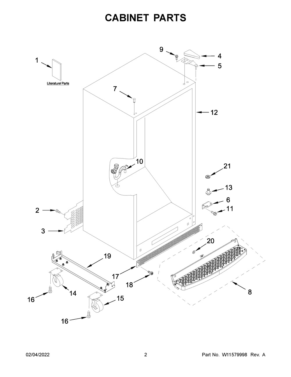 Cabinet Parts Diagram and Parts List for GARF30FDGB03  Whirlpool Refrigerator
