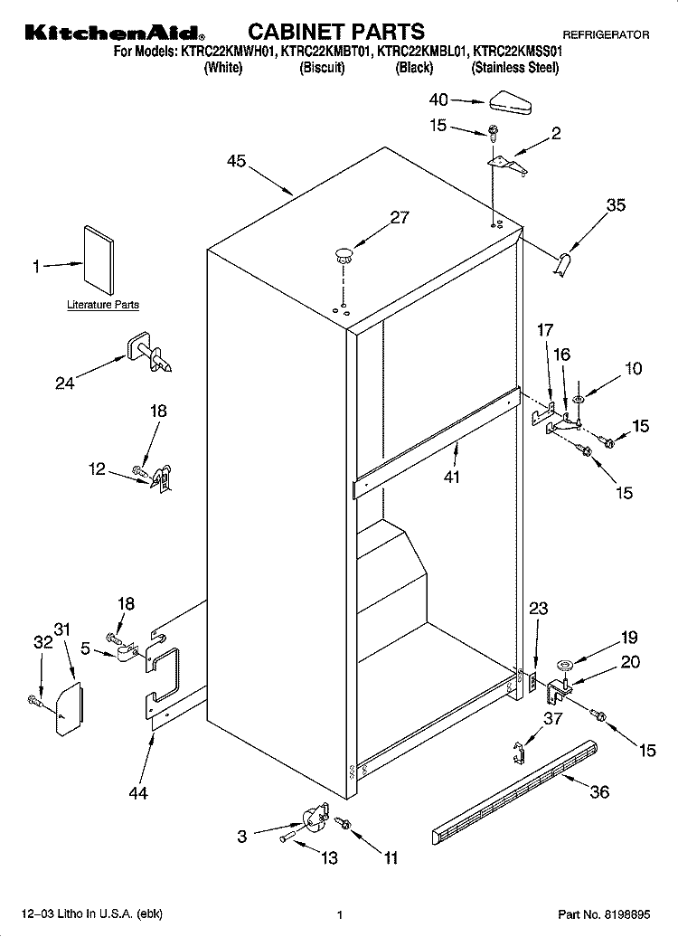 CABINET PARTS Diagram and Parts List for KTRC22KMBT01  KitchenAid Refrigerator