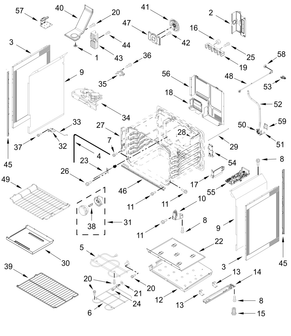 Chassis Parts Diagram and Parts List for YKFES530SPS0  Whirlpool Range