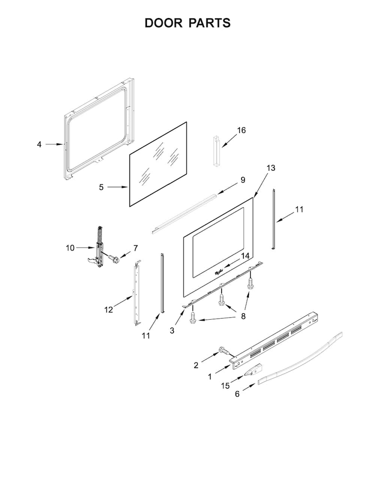Door Parts Diagram and Parts List for WFG745H0FH0  Whirlpool Range