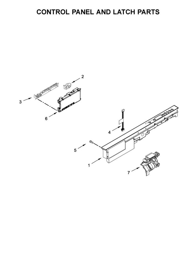 Control Panel And Latch Parts Diagram and Parts List for WDT970SAHZ0  Whirlpool Dishwasher