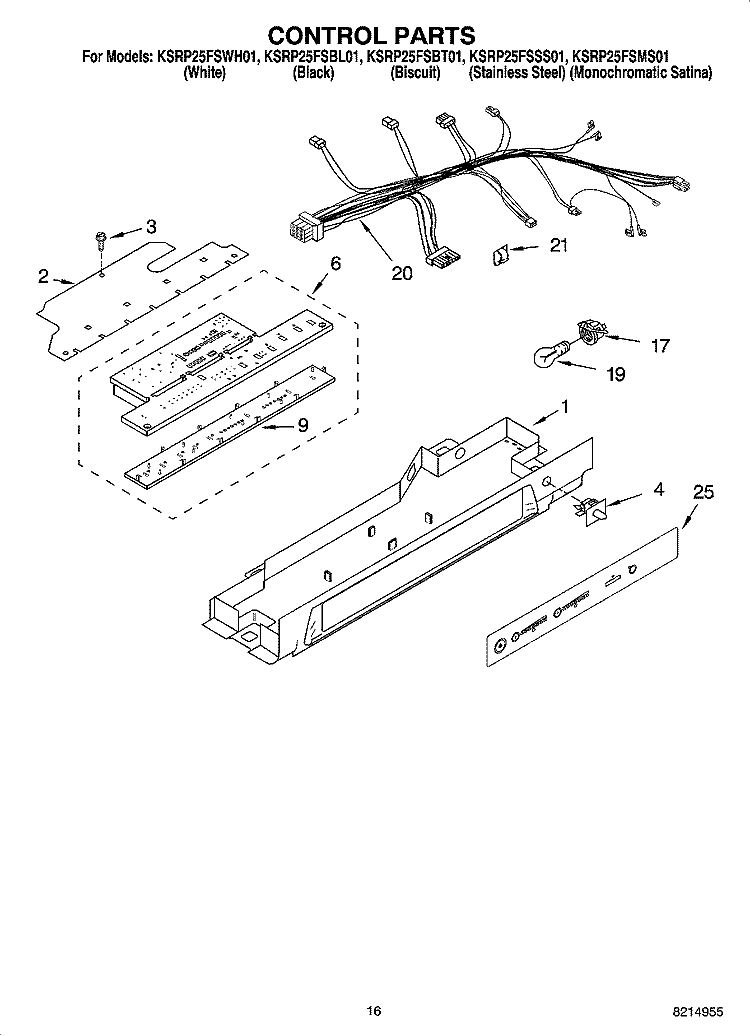 CONTROL PARTS Diagram and Parts List for KSRP25FSSS01  KitchenAid Refrigerator