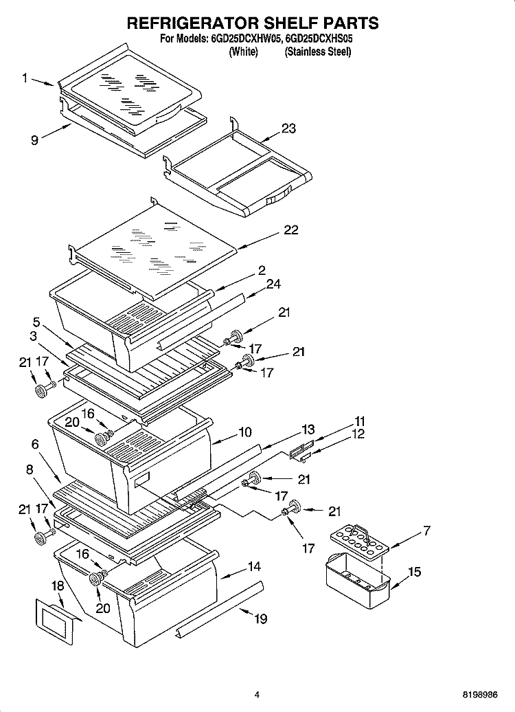 REFRIGERATOR SHELF PARTS Diagram and Parts List for 6GD25DCXHS05  Whirlpool Refrigerator