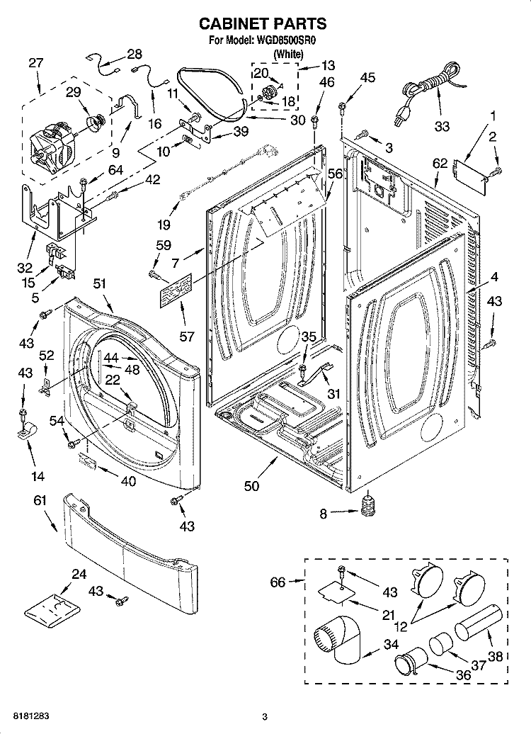 CABINET PARTS Diagram and Parts List for WGD8500SR0  Whirlpool Dryer