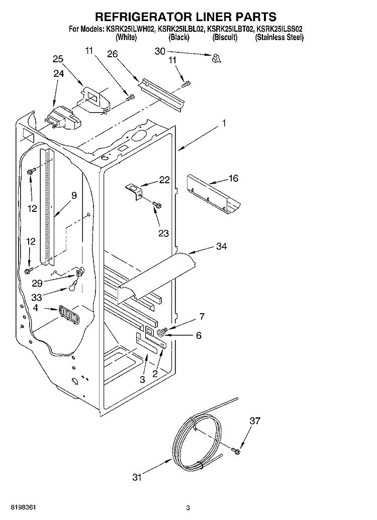 REFRIGERATOR LINER Diagram and Parts List for KSRK25ILBL02  KitchenAid Refrigerator