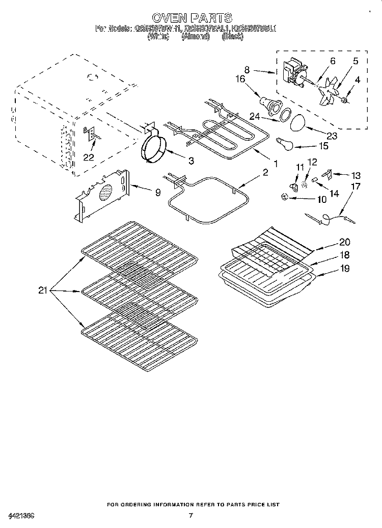 OVEN Diagram and Parts List for KESH307BBL1  KitchenAid Range