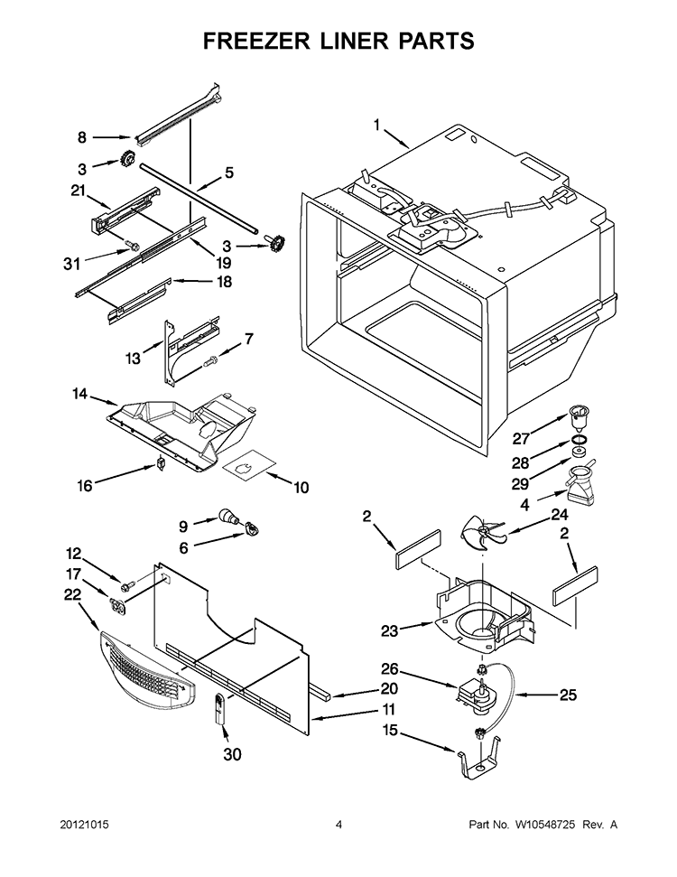 FREEZER LINER PARTS Diagram and Parts List for EB9FVHXWQ03  Whirlpool Refrigerator